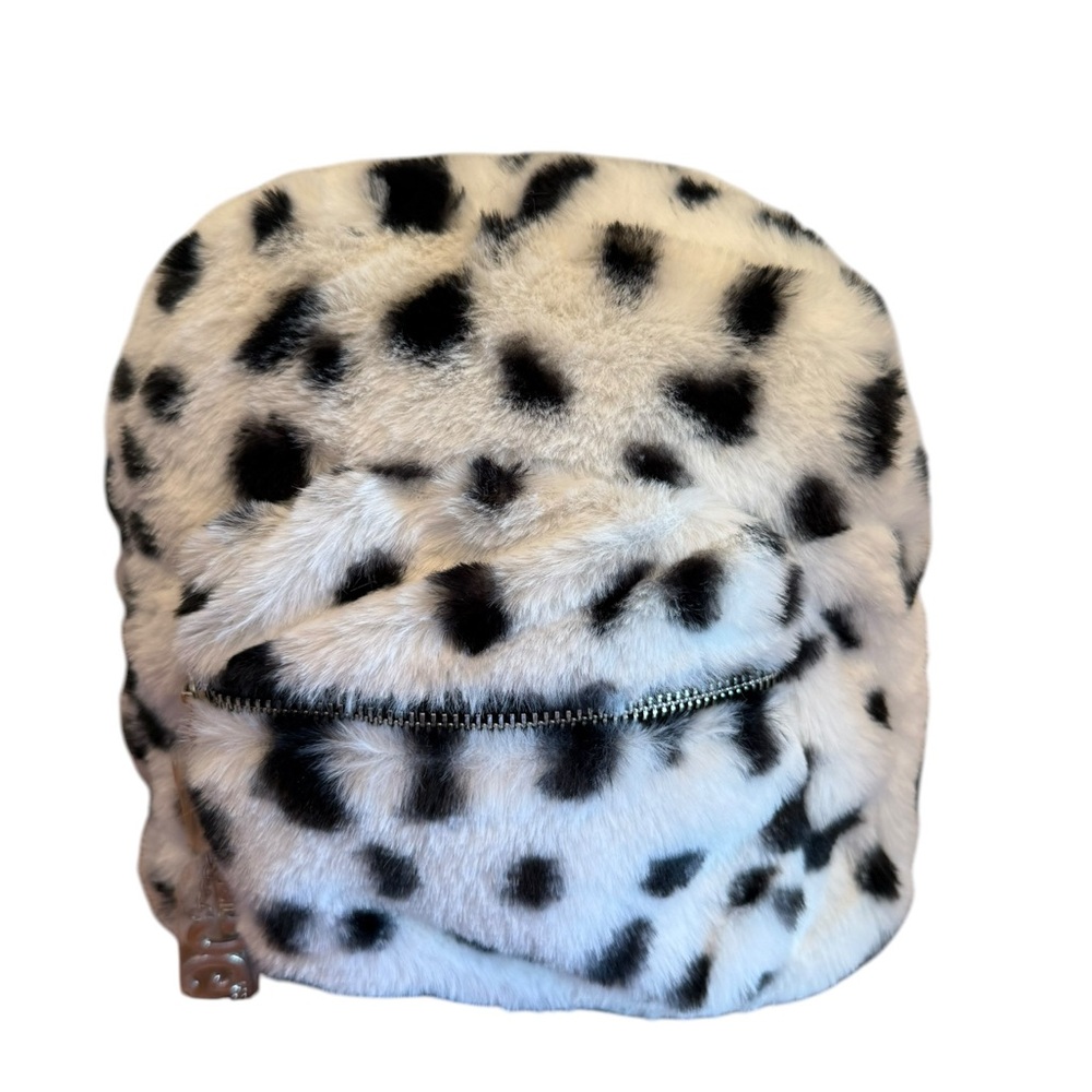 Gilda Paris Faux Fur Mini Backpack in Black & White Dalmatian Print  NWT